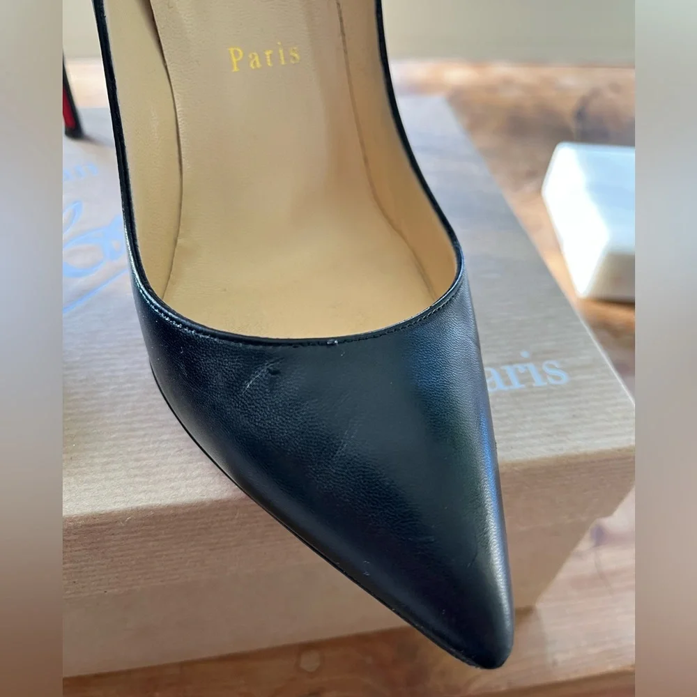 Christian Louboutin Black Pigalle Follies 100mm Leather Pumps - size 38 - Picture 3 of 10